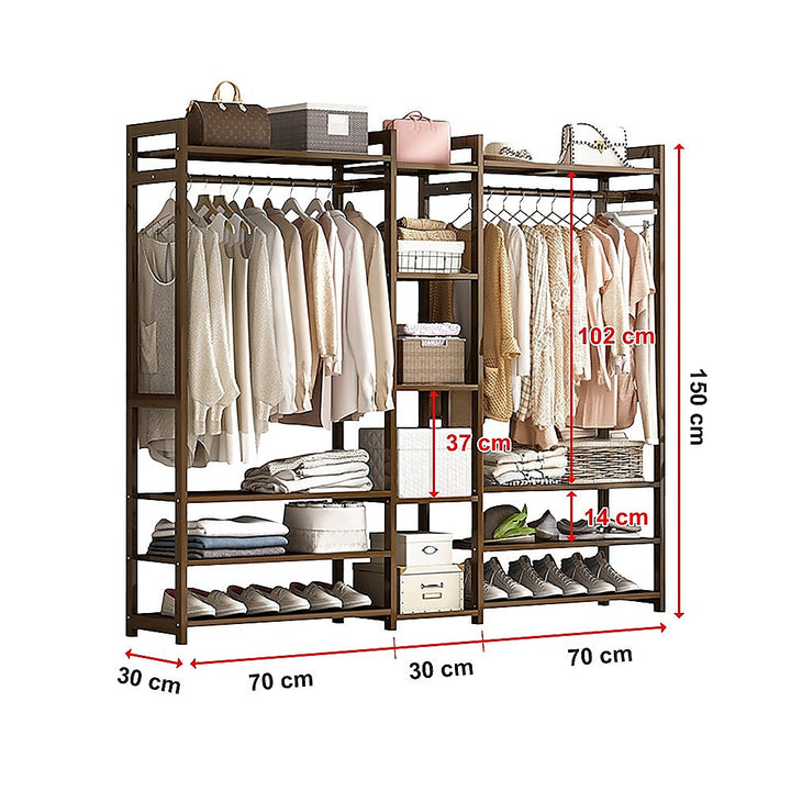 Portable Clothes Rack Coat Garment Stand Bamboo Rail Hanger Airer Closet