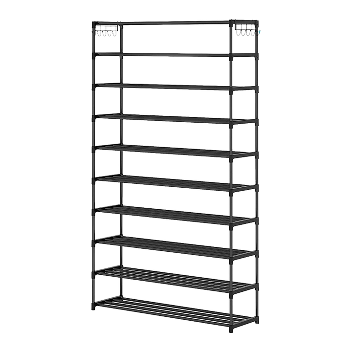 10 Tier Black Shoe Rack Metal Shoe Storage Organizer Rack 50-Pair Large Capacity