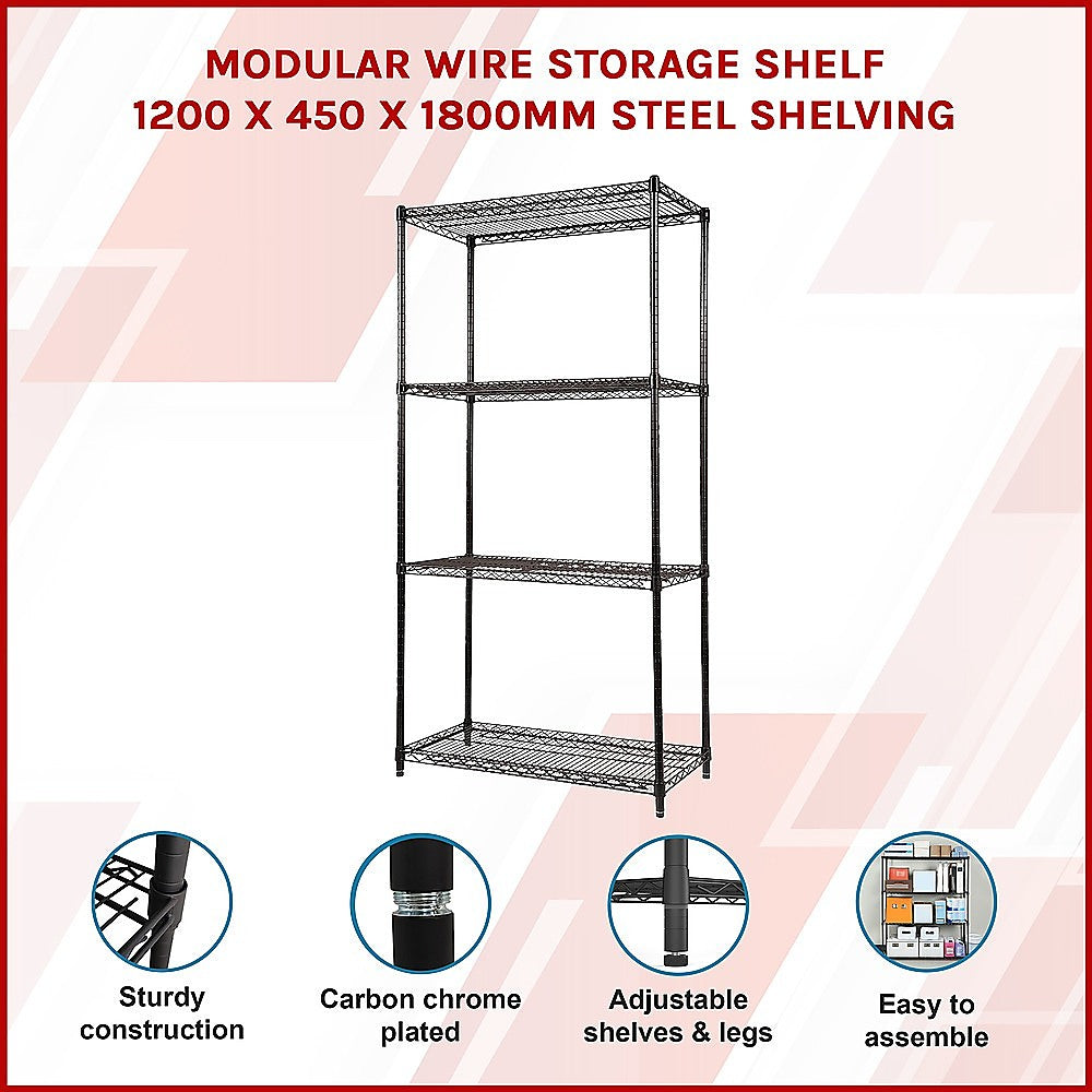 Modular Wire Storage Shelf 1200 x 450 x 1800mm Steel Shelving