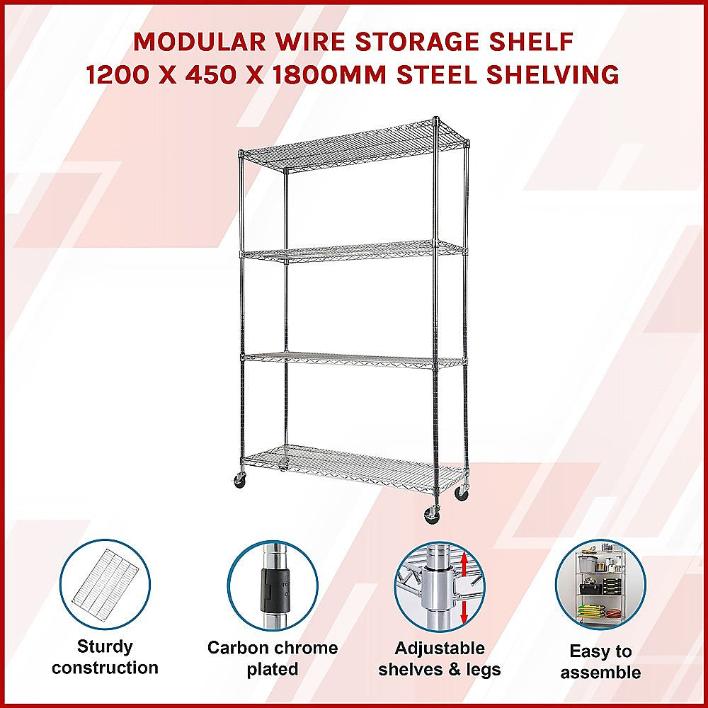 Modular Wire Storage Shelf 1200 x 450 x 1800mm Steel Shelving