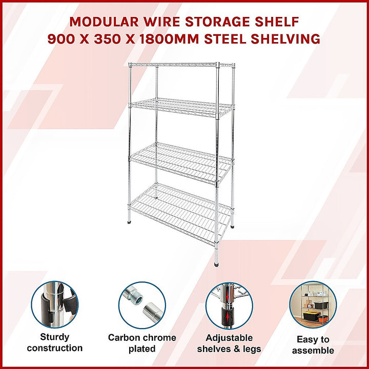 Modular Wire Storage Shelf 900 x 350 x 1800mm Steel Shelving