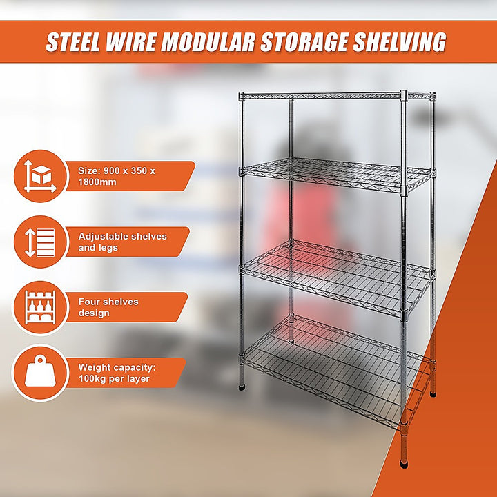 Modular Wire Storage Shelf 900 x 350 x 1800mm Steel Shelving