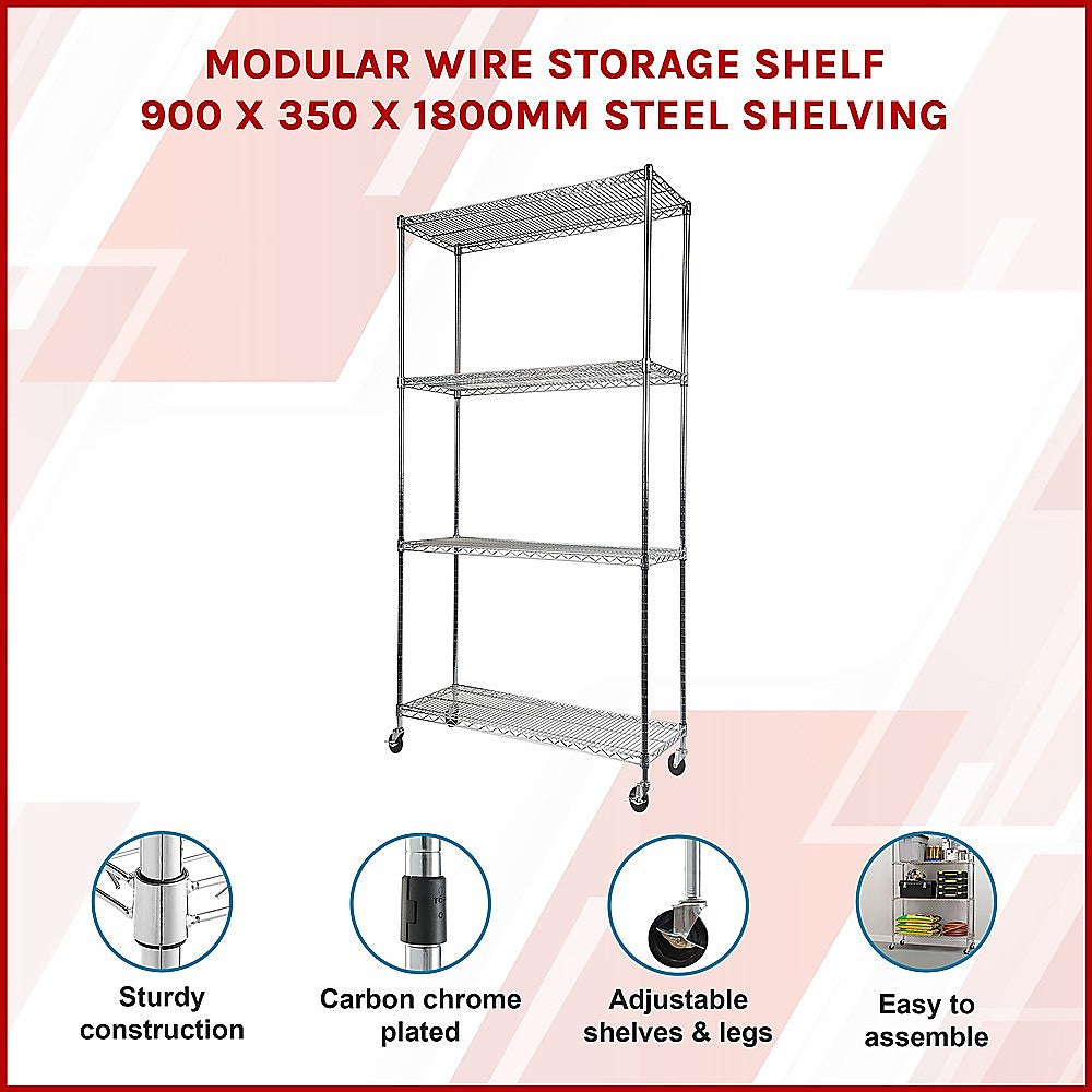 Modular Wire Storage Shelf 900 x 350 x 1800mm Steel Shelving