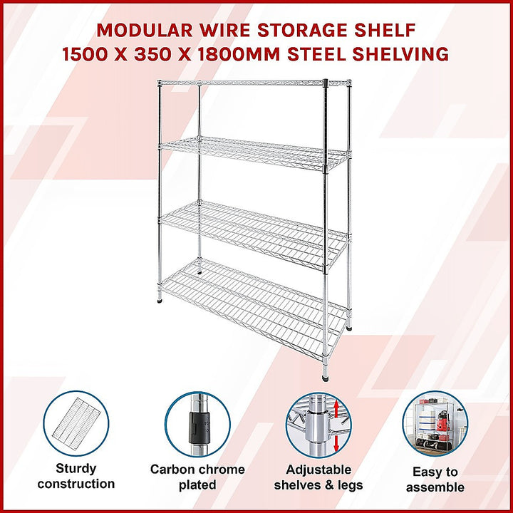 Modular Wire Storage Shelf 1500 x 350 x 1800mm Steel Shelving