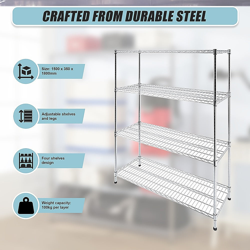 Modular Wire Storage Shelf 1500 x 350 x 1800mm Steel Shelving