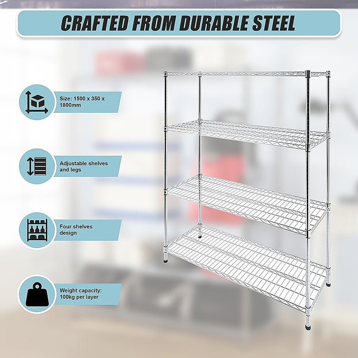 Modular Wire Storage Shelf 1500 x 350 x 1800mm Steel Shelving