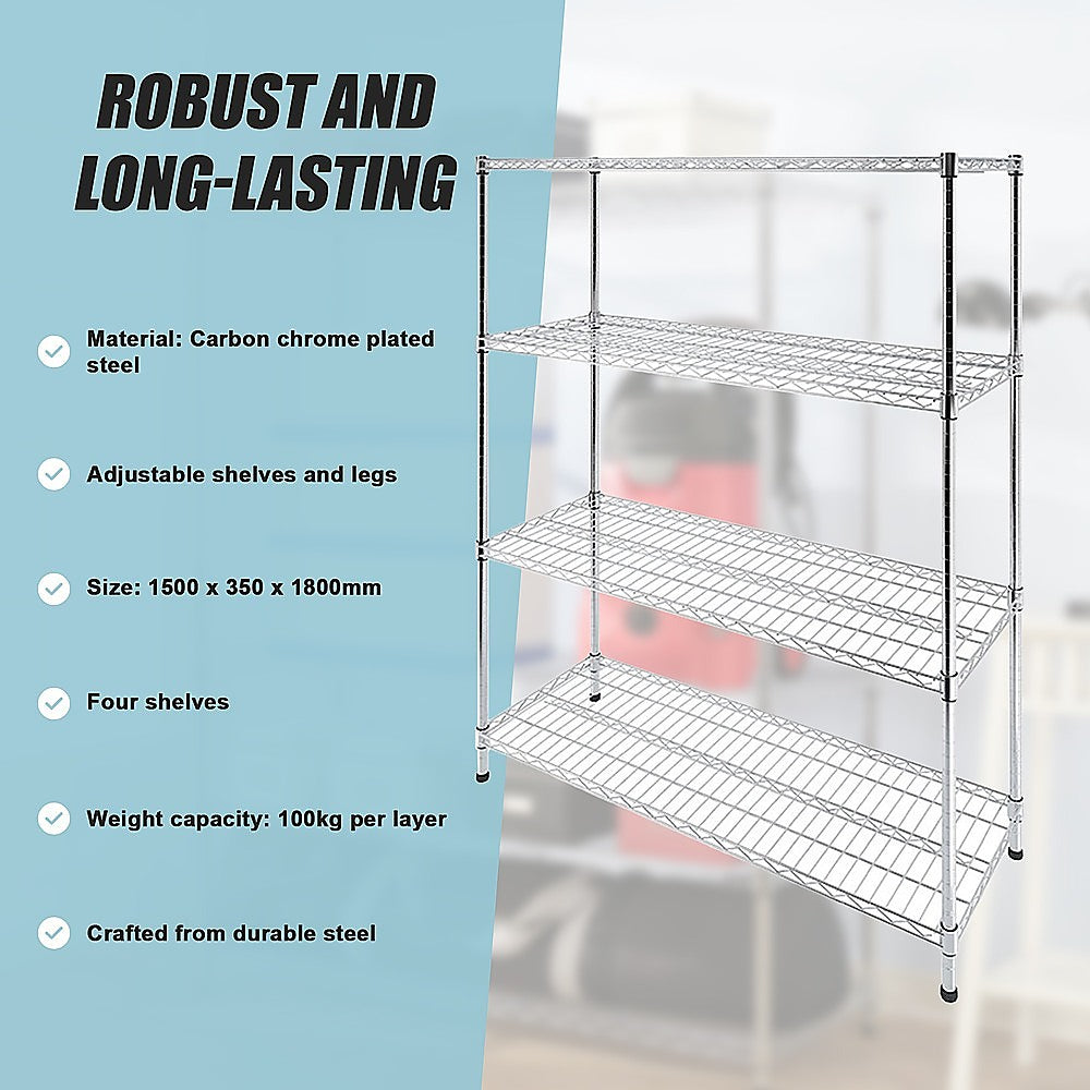 Modular Wire Storage Shelf 1500 x 350 x 1800mm Steel Shelving