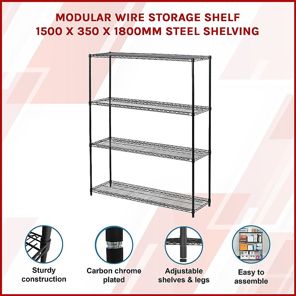 Modular Wire Storage Shelf 1500 x 350 x 1800mm Steel Shelving