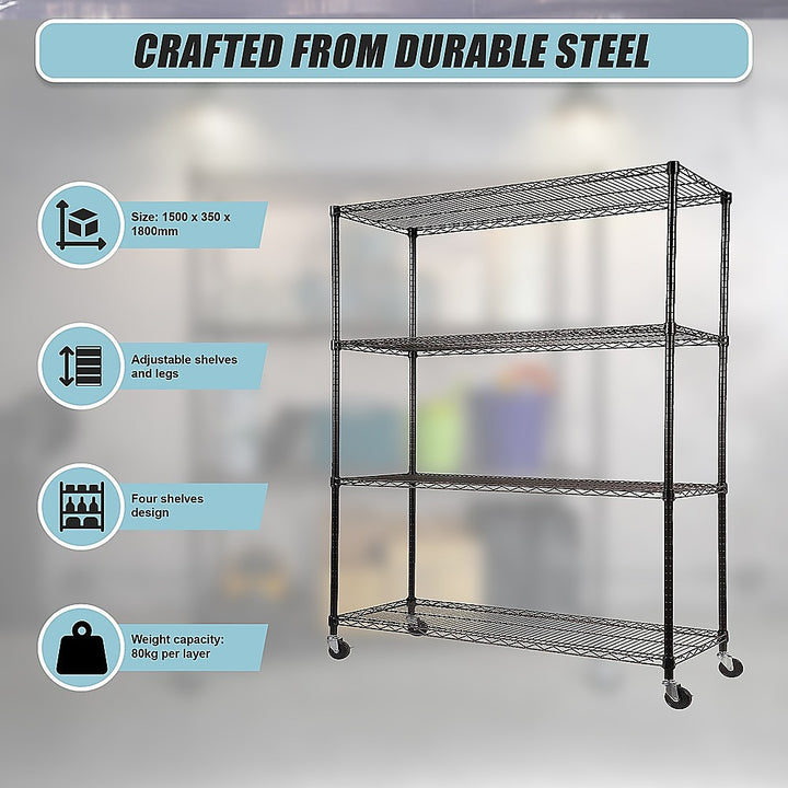 Modular Wire Storage Shelf 1500 x 350 x 1800mm Steel Shelving