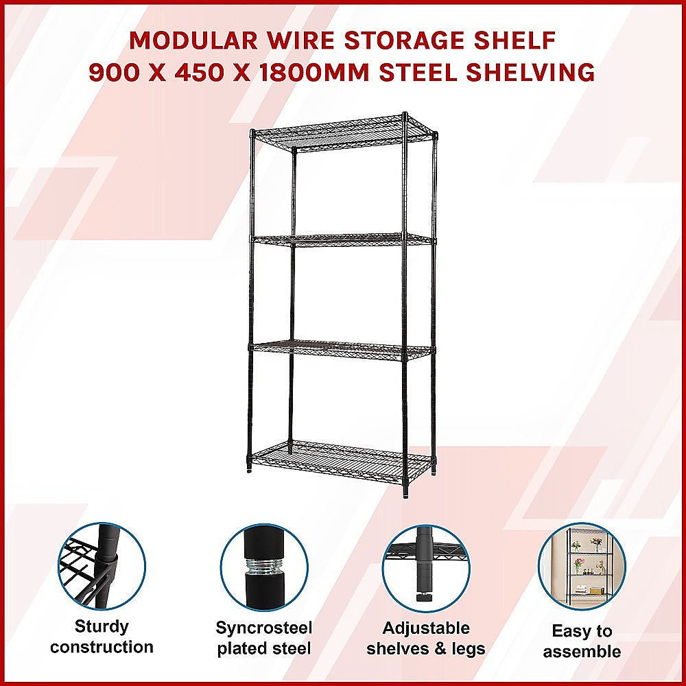 Modular Wire Storage Shelf 900 x 450 x 1800mm Steel Shelving