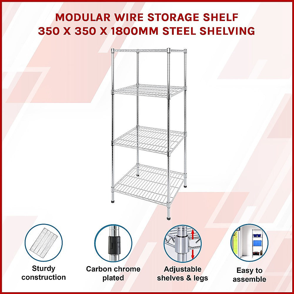 Modular Wire Storage Shelf 350 x 350 x 1800mm Steel Shelving