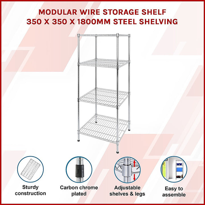 Modular Wire Storage Shelf 350 x 350 x 1800mm Steel Shelving