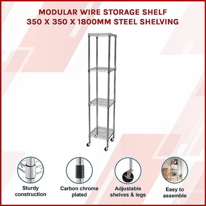 Modular Wire Storage Shelf 350 x 350 x 1800mm Steel Shelving