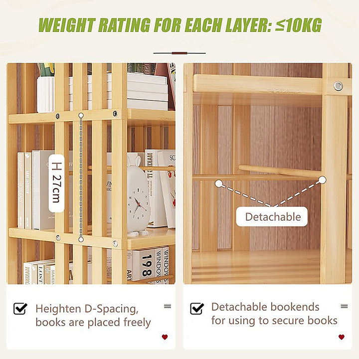 360 Rotating Bookshelf Bamboo Storage Display Rack Shelving in Wood