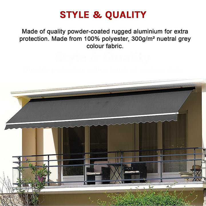 Outdoor Folding Arm Awning Retractable Sunshade Canopy Grey 5.0m x 2.5m