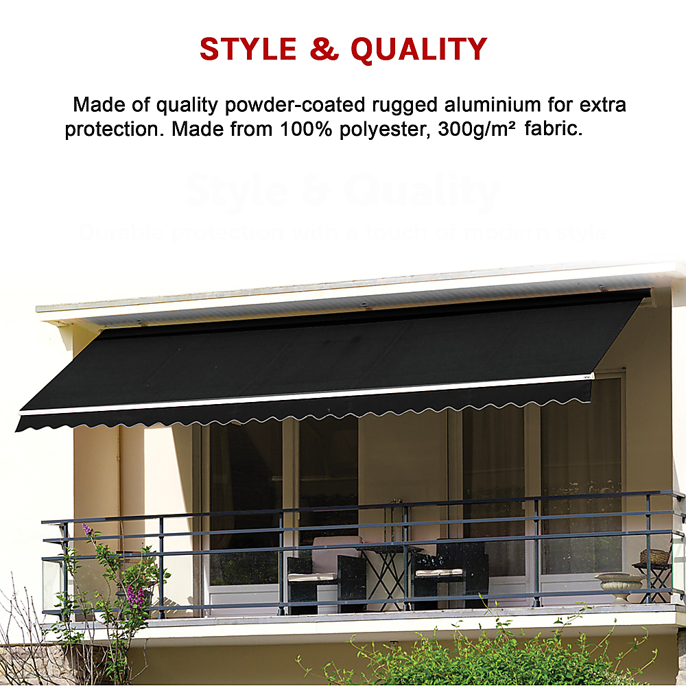 Outdoor Folding Arm Awning Retractable Sunshade Canopy Black 4.0m x 3.0m