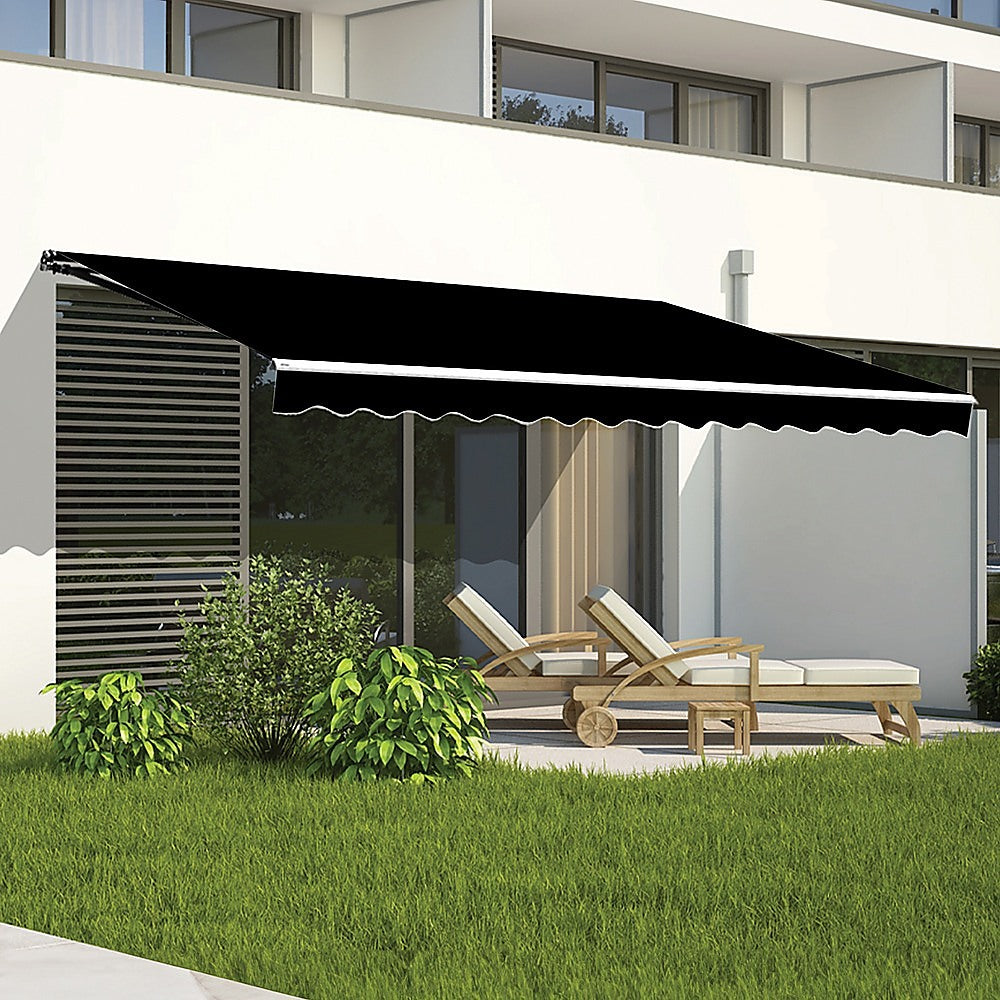 Outdoor Folding Arm Awning Retractable Sunshade Canopy Black 5.0m x 3.0m