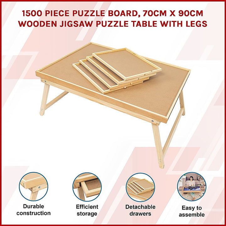 1500 Piece Puzzle Board, 70cm x 90cm Wooden Jigsaw Puzzle Table with Legs