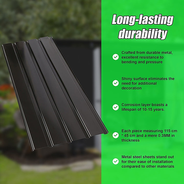 12 PCs Corrugated Roof Sheets Profile Galvanized Metal Roofing Carport Black