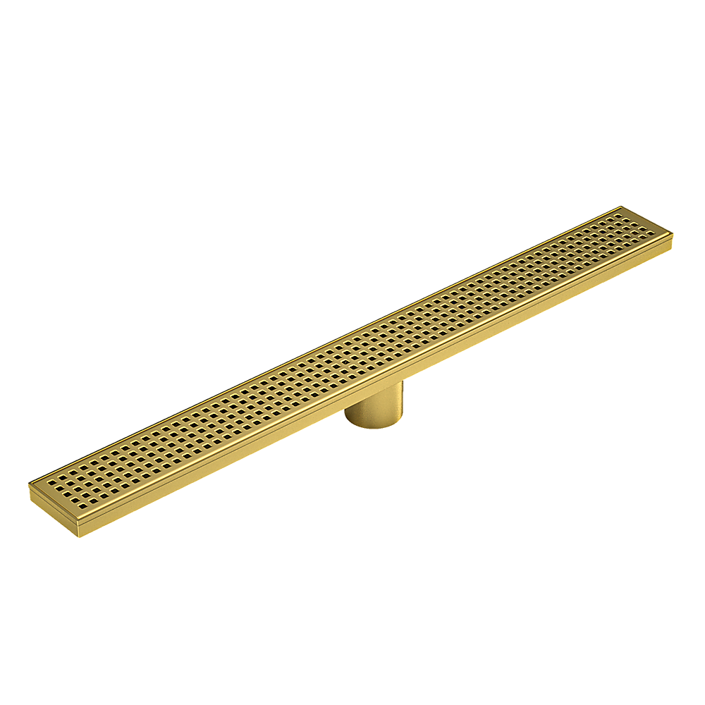 1200mm Bathroom Shower Brushed Brass Grate Drain w/ Centre outlet Floor Waste Square Pattern