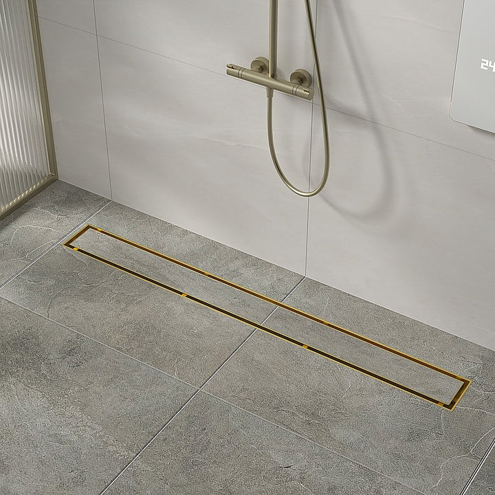 900mm Tile Insert Bathroom Shower Brushed Brass Grate Drain w/ Centre outlet Floor Waste