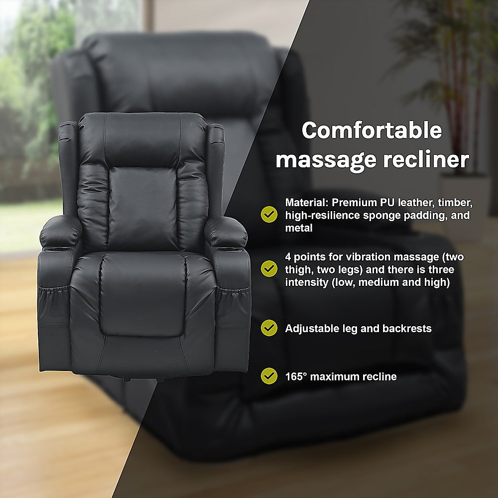 Lift Heated Leather Recliner Electric Massage Chair with USB port