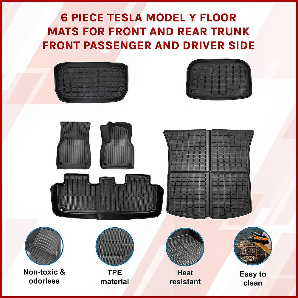 6 piece Tesla Model Y Floor Mats for Front and Rear Trunk Front Passenger and Driver Side