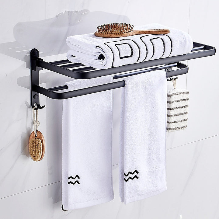 Towel Rack Folding Holder with Hook Accessories Wall Hanger Aluminium Bar Shelf