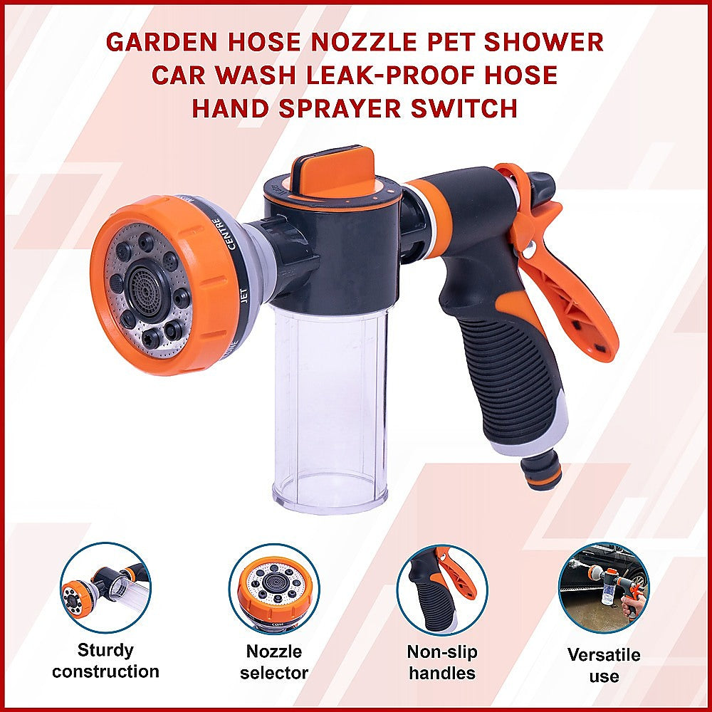 Garden Hose Nozzle Pet Shower Car Wash Leak-Proof Hose Hand Sprayer Switch