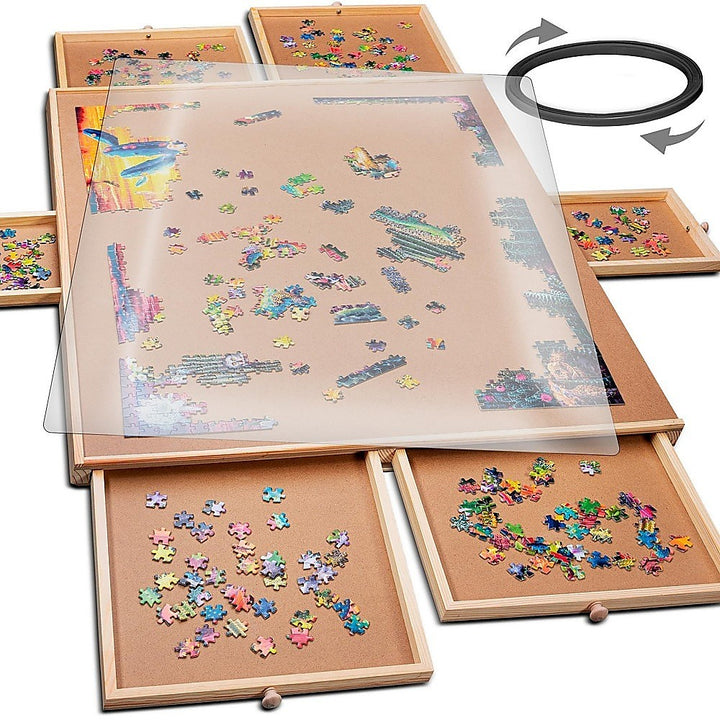 1500 Piece Rotating Wooden Jigsaw Puzzle Table 6 Drawers Board