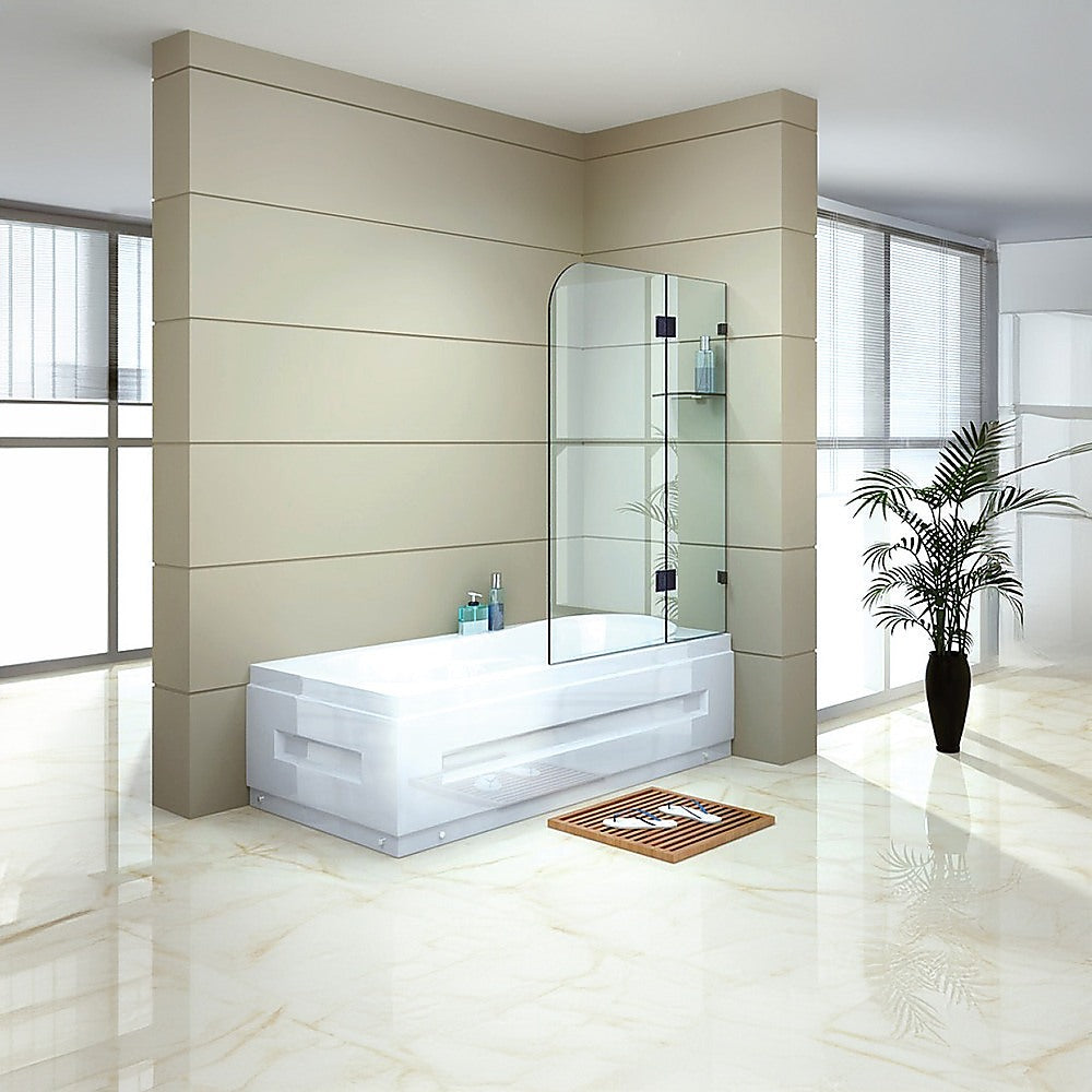 100cm Frameless Glass Bath Screen with Brass Brackets - Nickel