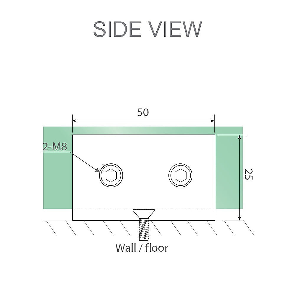 110cm Wall to Wall Frameless Shower Screen with Black Brackets and SS Hinges, Square Knob Handle