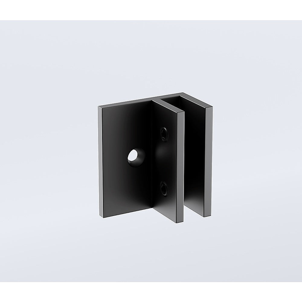 110cm Wall to Wall Frameless Shower Screen with Black Brackets and SS Hinges, Square Knob Handle