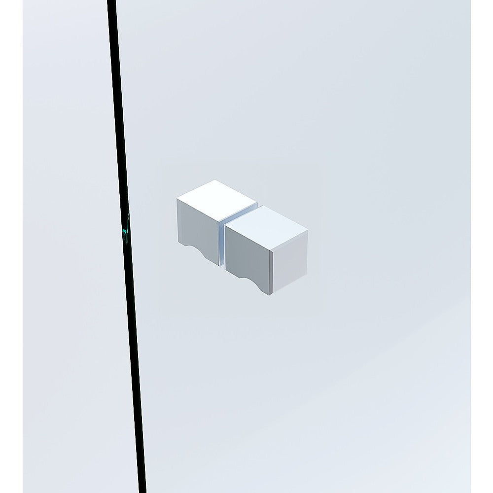 120cm Wall to Wall Frameless Shower Screen with White Brackets and SS Hinges, Square Knob Handle