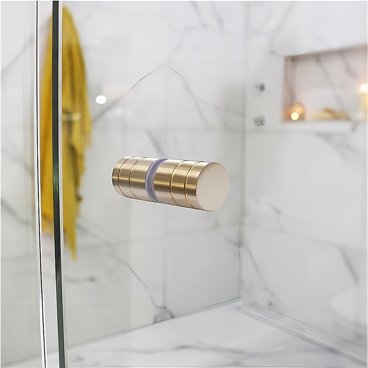 120cm Wall to Wall Frameless Shower Screen with Gold Brackets and SS Hinges, Round Knob Handle