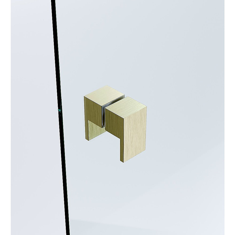 120cm Wall to Wall Frameless Shower Screen with Gold Brackets and SS Hinges, Square Double Pull Handle