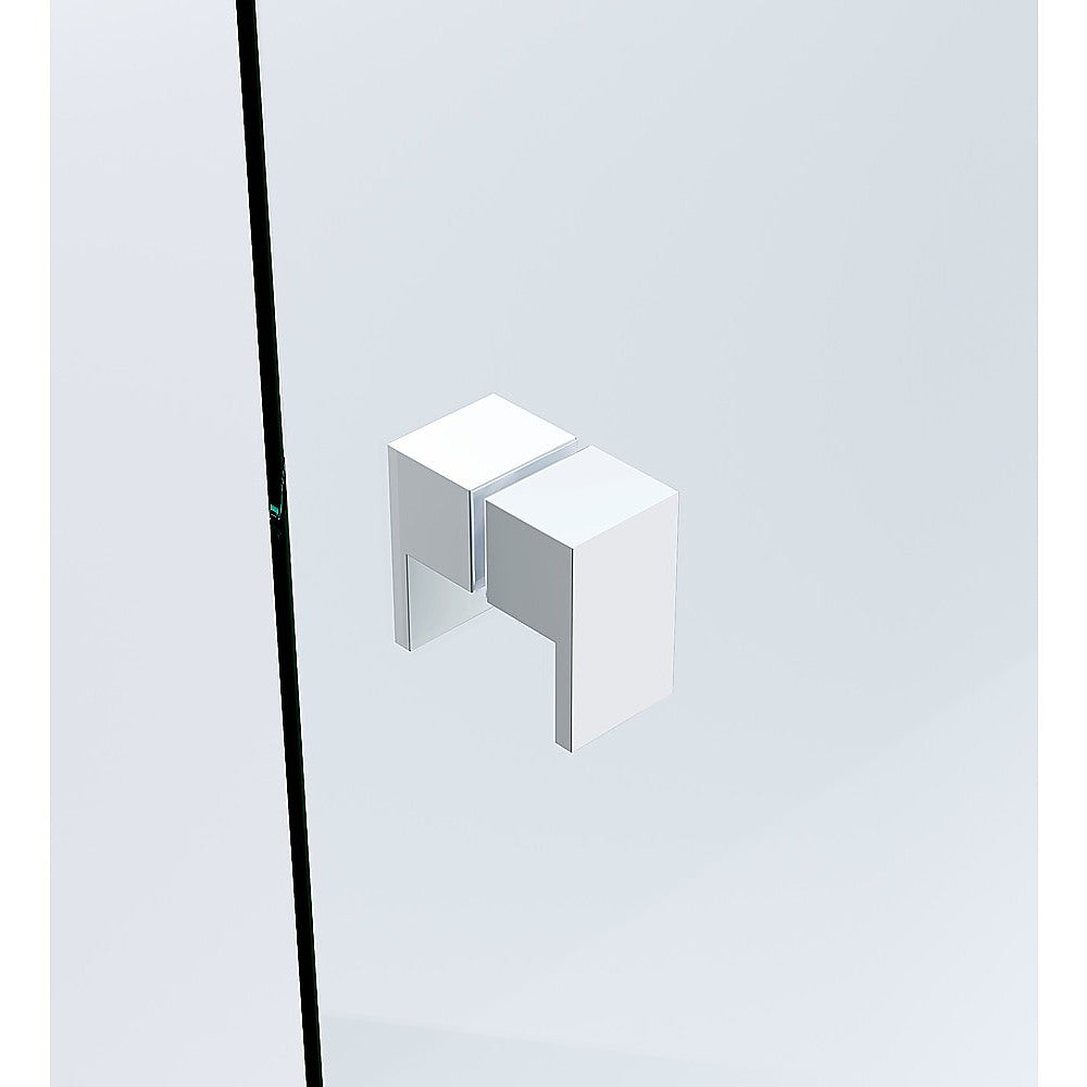 120cm Wall to Wall Frameless Shower Screen with White Brackets and SS Hinges, Square Double Pull Handle