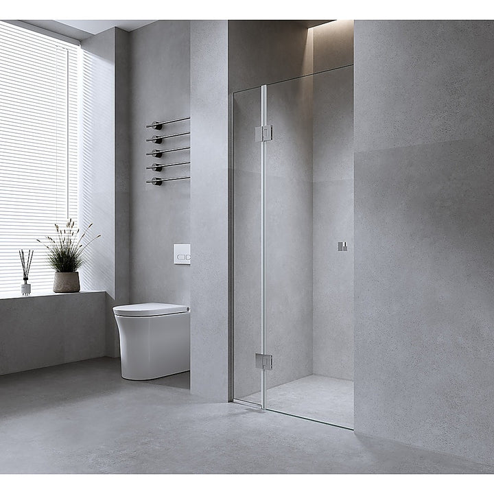 110cm Wall to Wall Frameless Shower Screen with Chrome Channel and SS Hinges , Square Knob Handle