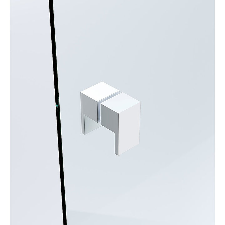 120cm Wall to Wall Frameless Shower Screen with White Channel and SS Hinges , Square Double Pull Handle