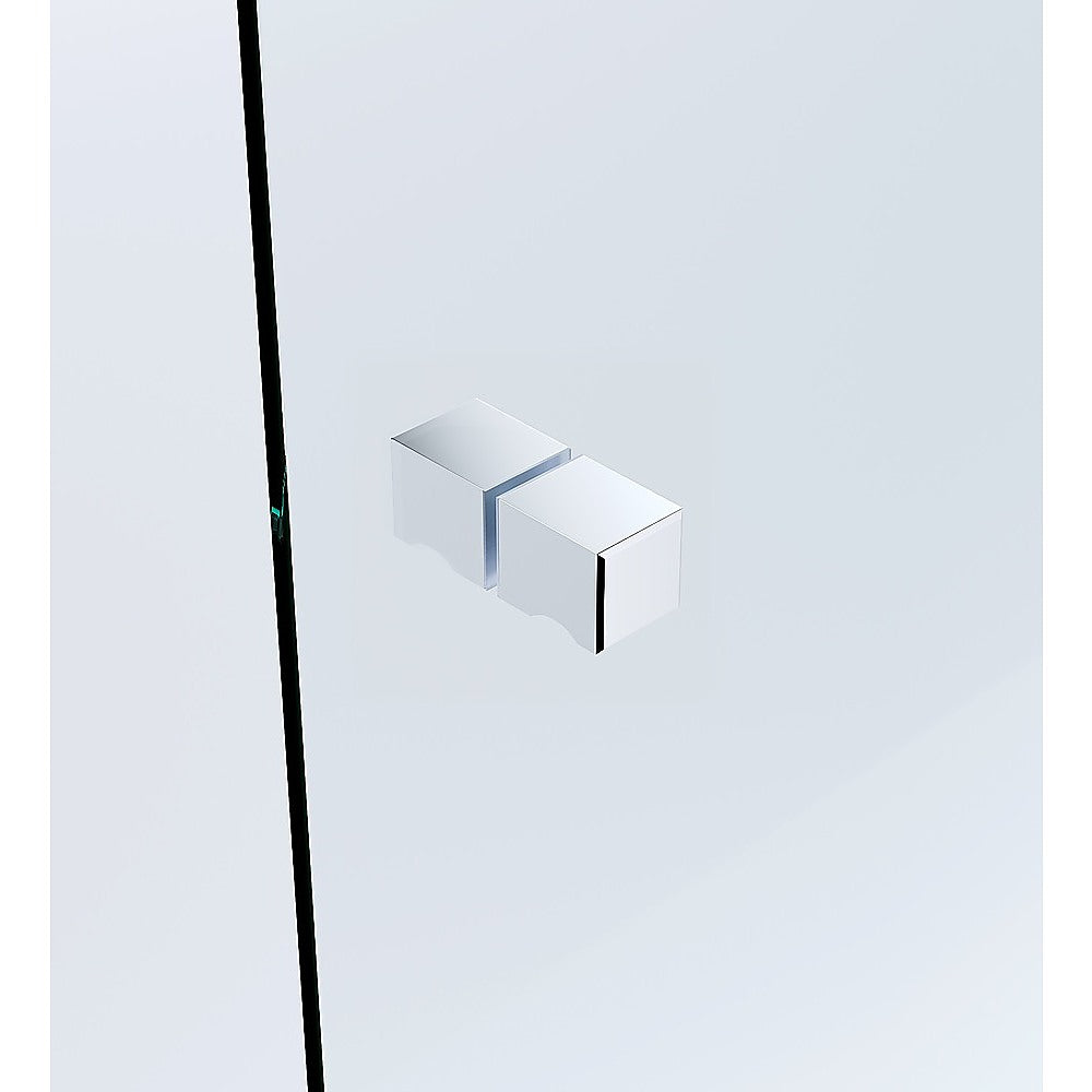 120x110cm Corner Frameless Shower Screen with Chrome Brackets and SS Hinges, Square Knob Handle