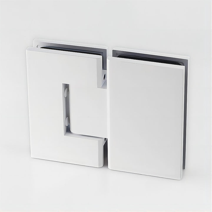 120x110cm Corner Frameless Shower Screen with White Brackets and SS Hinges, Square Knob Handle