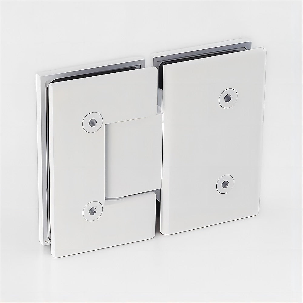 120x110cm Corner Frameless Shower Screen with White Brackets and SS Hinges, Square Knob Handle