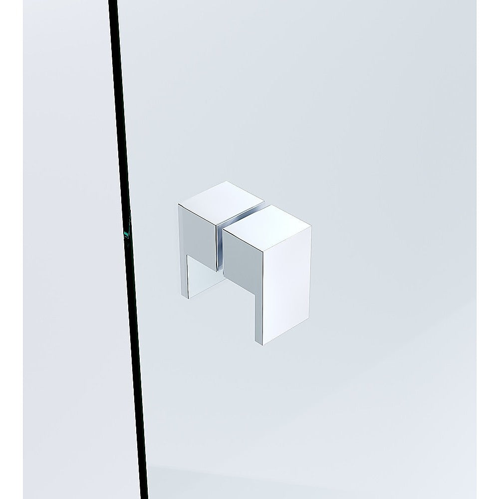 120x110cm Corner Frameless Shower Screen with Chrome Brackets and SS Hinges, Square Double Pull Handle