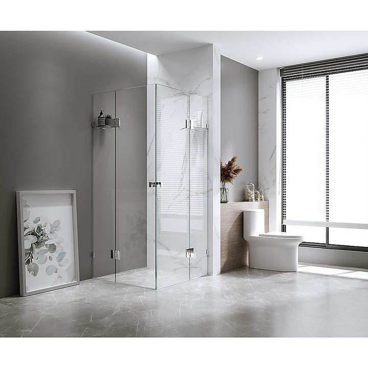 100x100cm Double Door Corner Shower Screen with Chrome Brackets and SS Hinges, Round Knob Handle