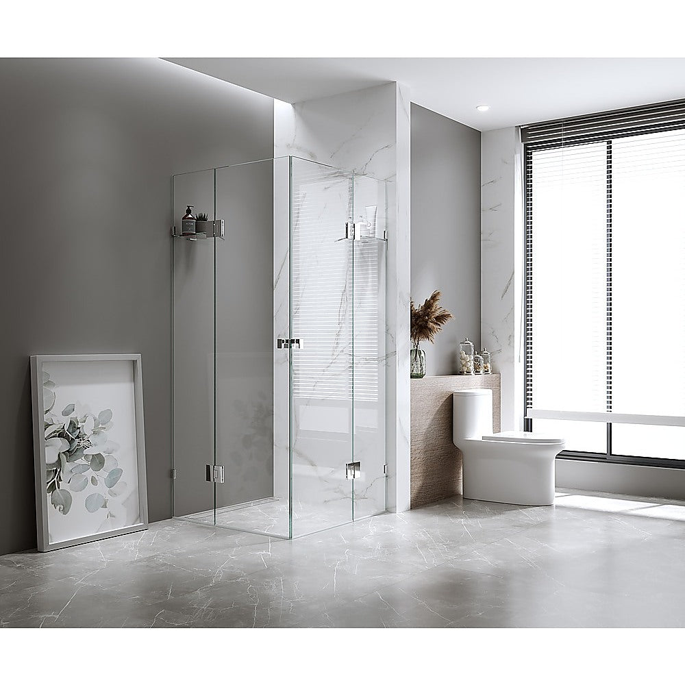 100x100cm Double Door Corner Shower Screen with Chrome Brackets and SS Hinges, Square double pull Handle