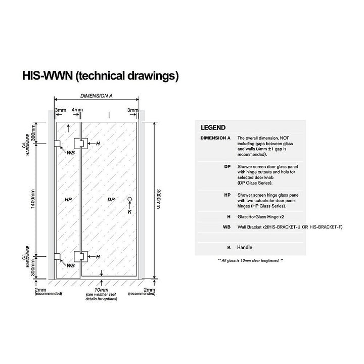 100x120cm Double Door Corner Shower Screen with Black Brackets and SS Hinges, Square knob Handle