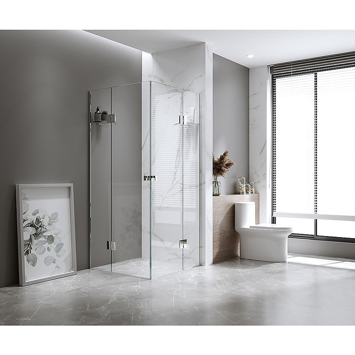 100x100cm Double Door Corner Shower Screen with Channels and SS Hinges - Black