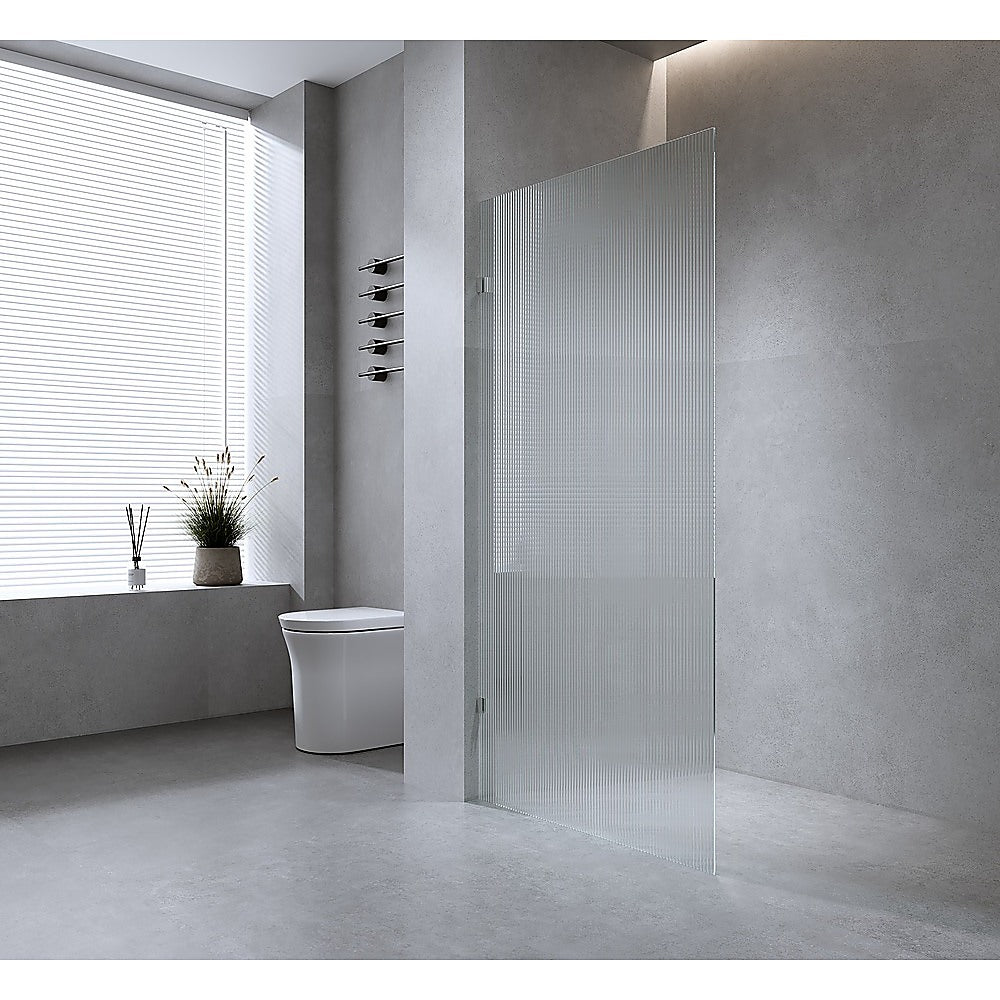 120cm Reeded Single Shower Glass Screen with Nickel Wall F-Brackets