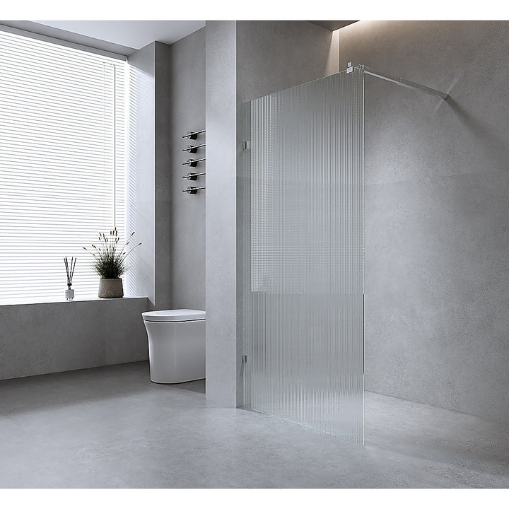 120cm Reeded Single Shower Glass Screen with Nickel Wall F-Brackets