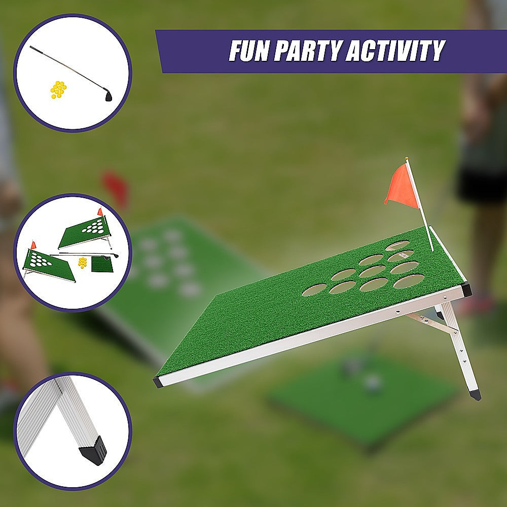 Golf Cornhole Game With Chipping Mats, Golf Balls, Putters